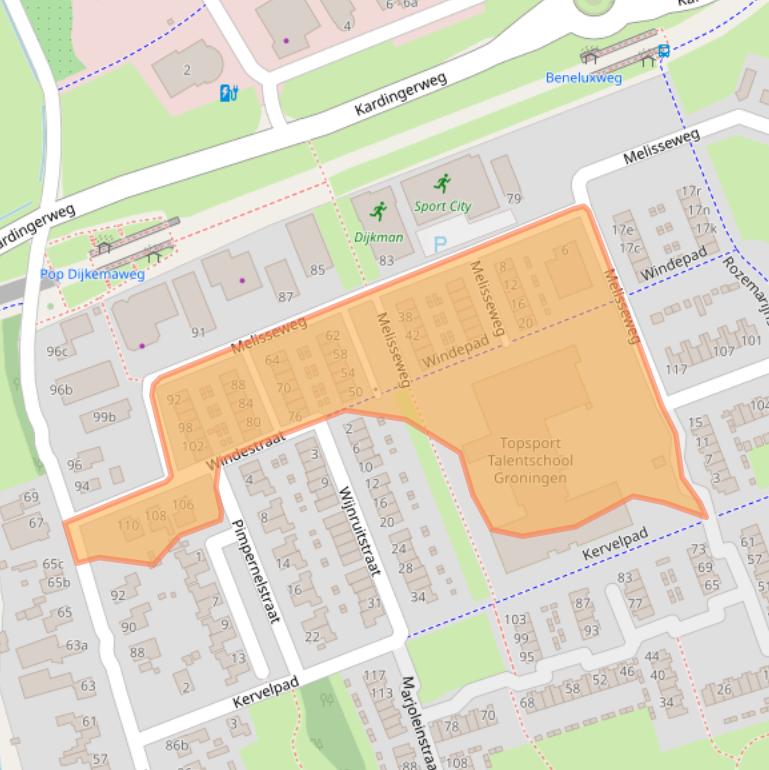 Kaart van postcodegebied 9731BX.