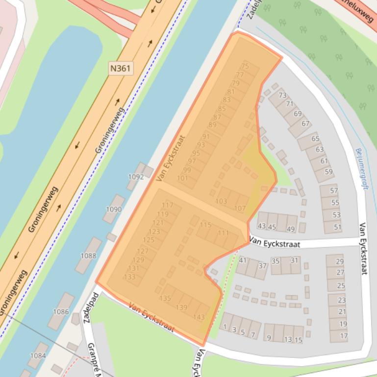 Kaart van postcodegebied 9731PB.