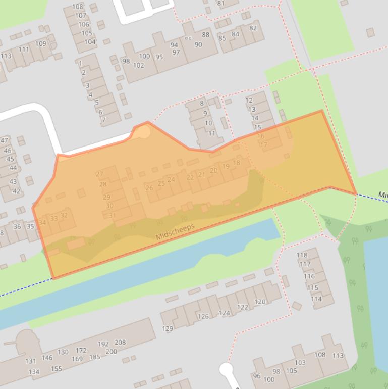 Kaart van postcodegebied 9733AB.