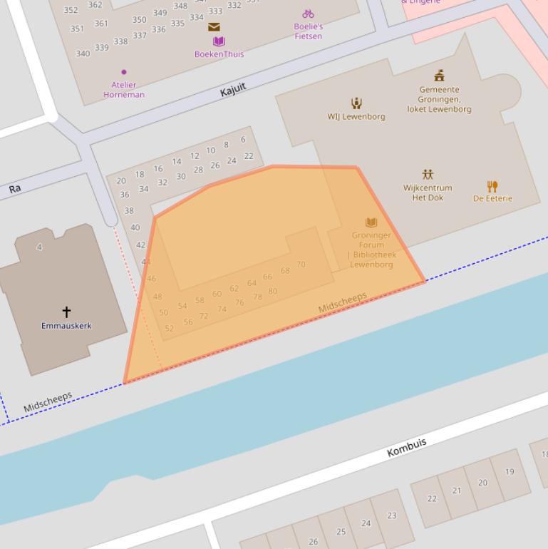 Kaart van postcodegebied 9733AZ.