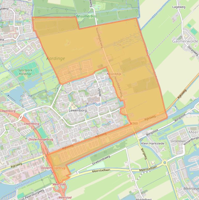 Kaart van postcodegebied 9734.