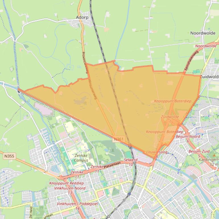 Kaart van postcodegebied 9738.