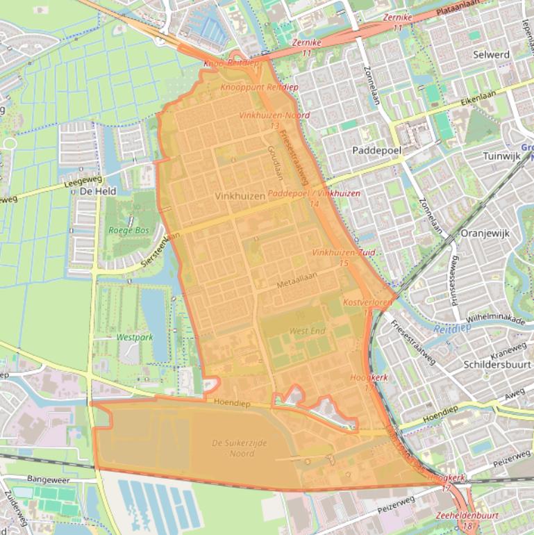 Kaart van postcodegebied 9743.