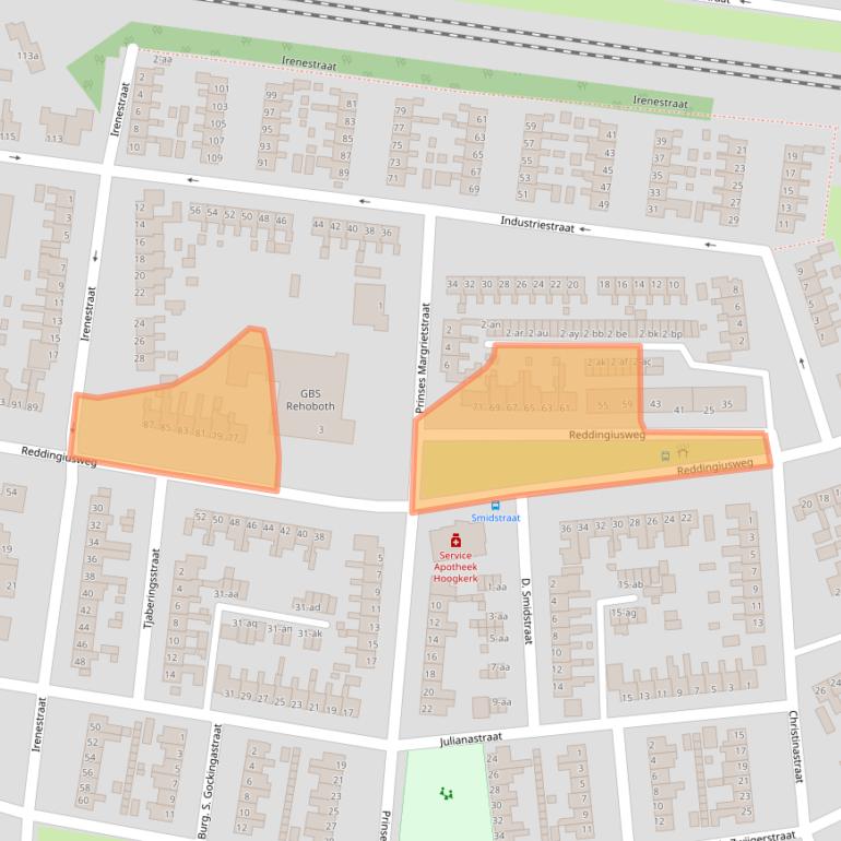 Kaart van postcodegebied 9744BJ.