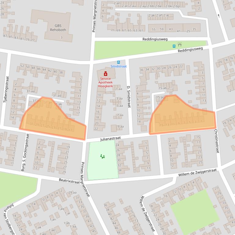 Kaart van postcodegebied 9744CA.