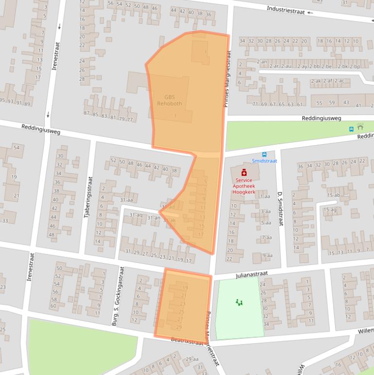 Kaart van postcodegebied 9744CL.