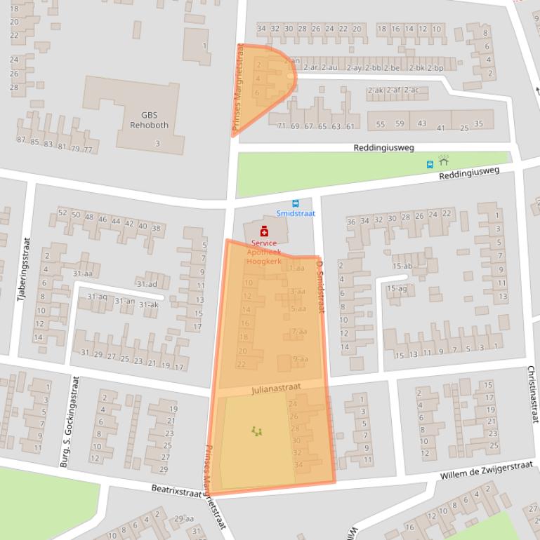 Kaart van postcodegebied 9744CN.