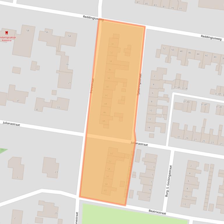 Kaart van postcodegebied 9744CW.