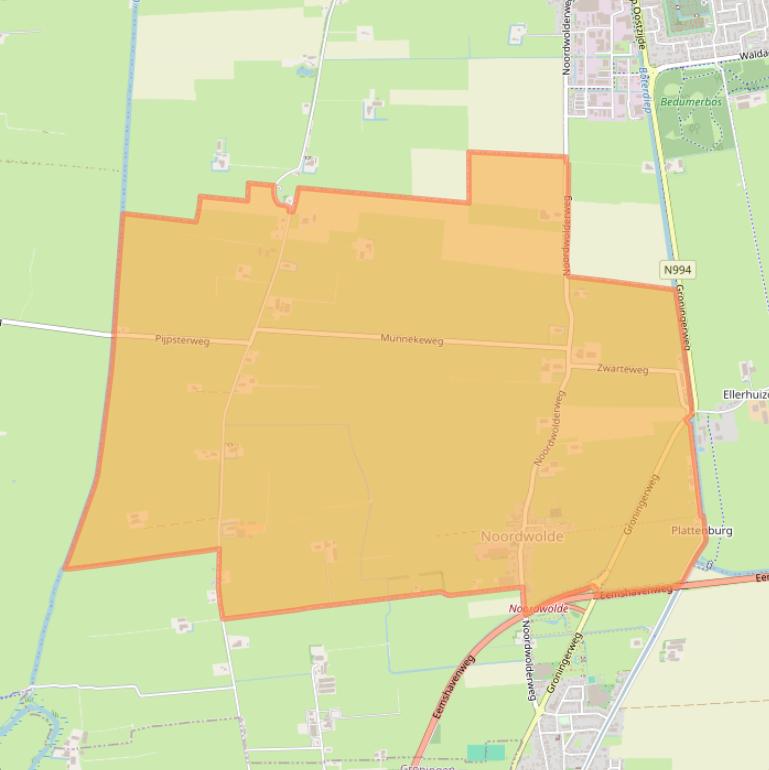 Kaartafbeelding, ingezoomd op postcodegebied 9784.