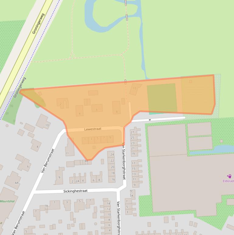 Kaart van postcodegebied 9785BJ.