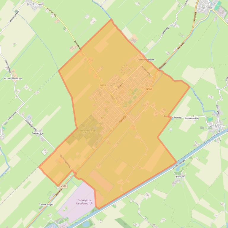 Kaart van postcodegebied 9791.