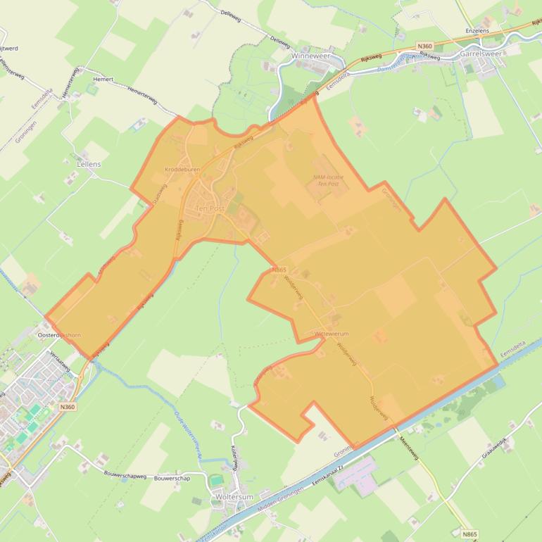 Kaart van postcodegebied 9792.