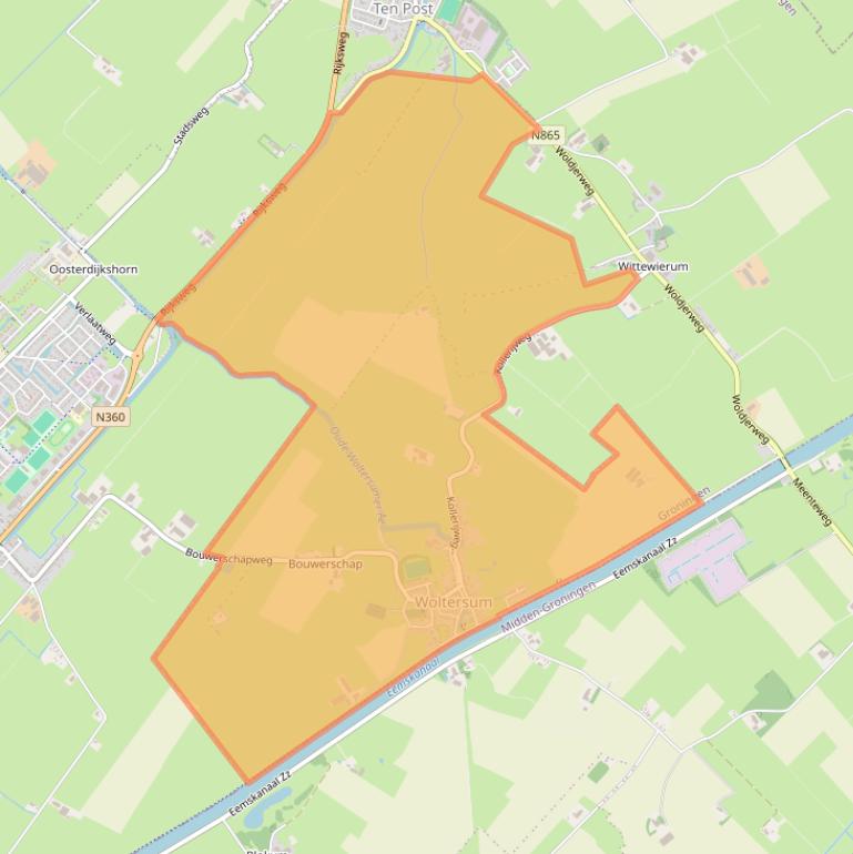 Kaart van postcodegebied 9795.