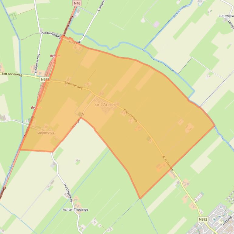 Kaart van postcodegebied 9796.