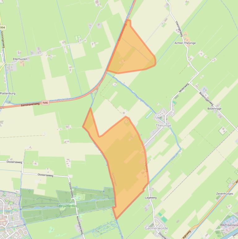 Kaart van postcodegebied 9797TA.