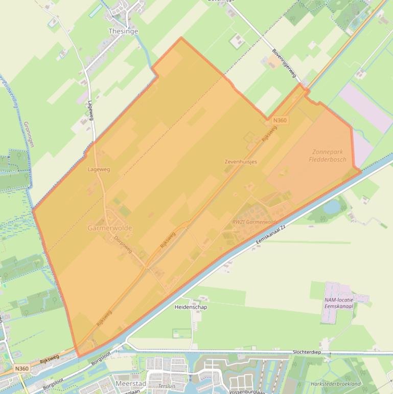 Kaart van postcodegebied 9798.