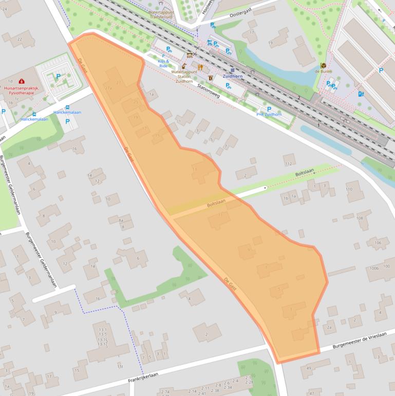 Kaart van postcodegebied 9801AA.