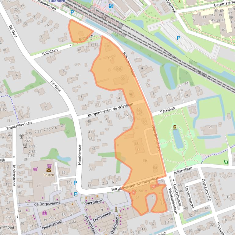 Kaart van postcodegebied 9801BE.