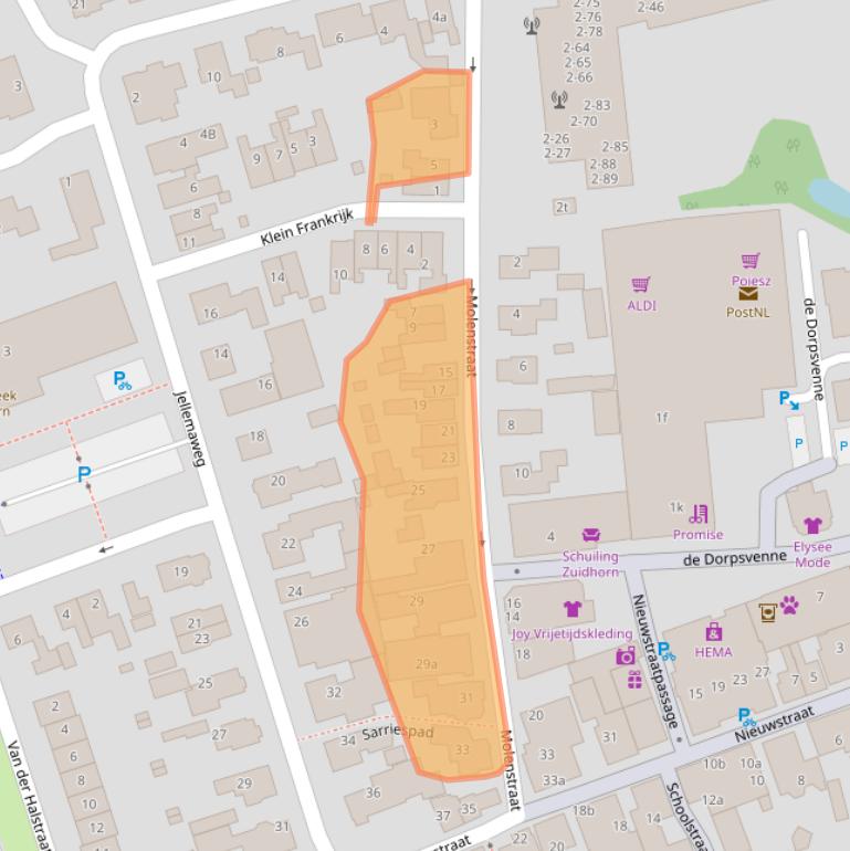 Kaart van postcodegebied 9801CT.