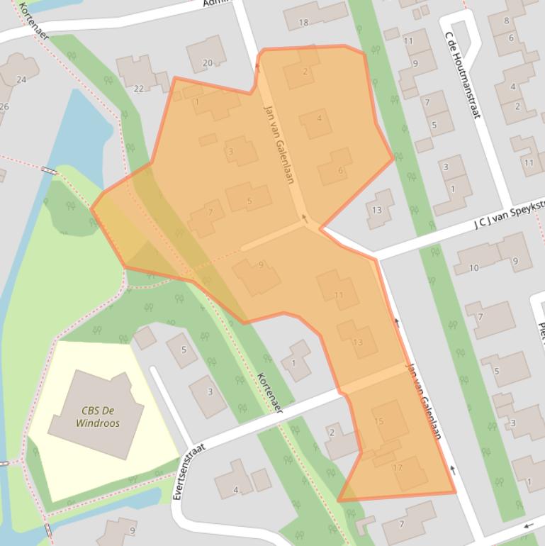 Kaart van postcodegebied 9801GS.