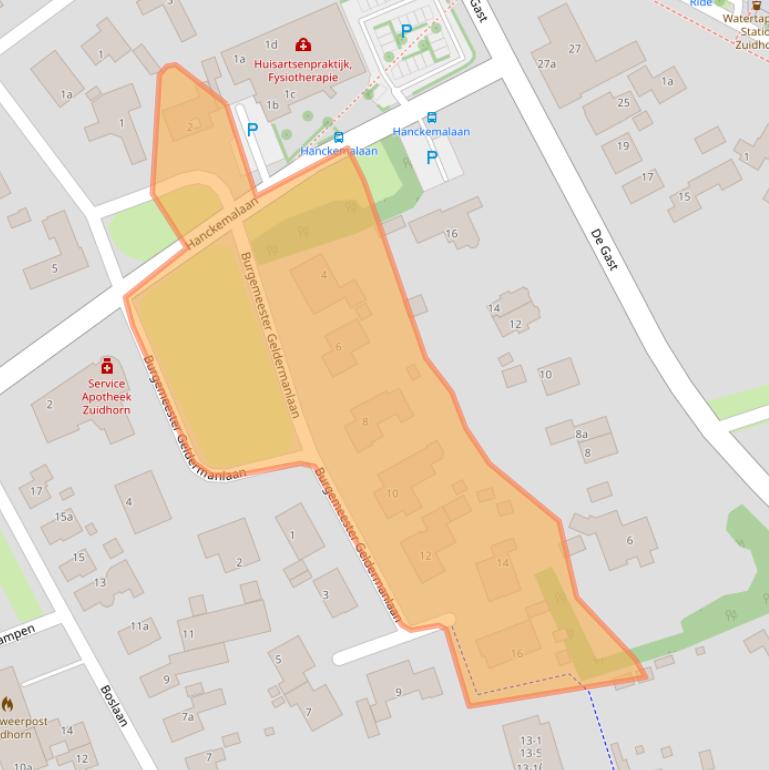 Kaart van postcodegebied 9801HL.