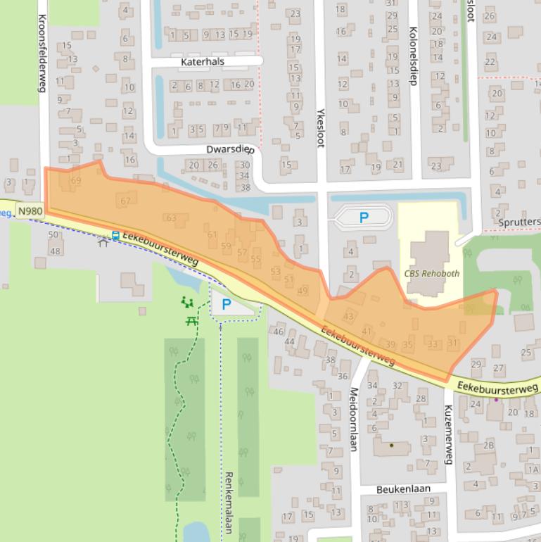 Kaart van postcodegebied 9821PB.