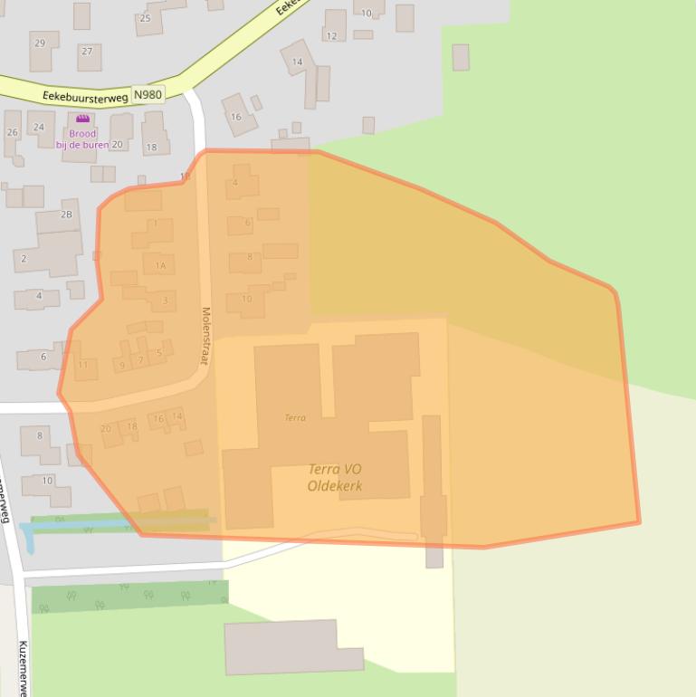 Kaart van postcodegebied 9821PG.