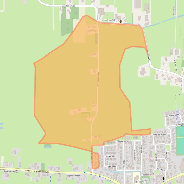 Kaart van postcodegebied 9821TD.