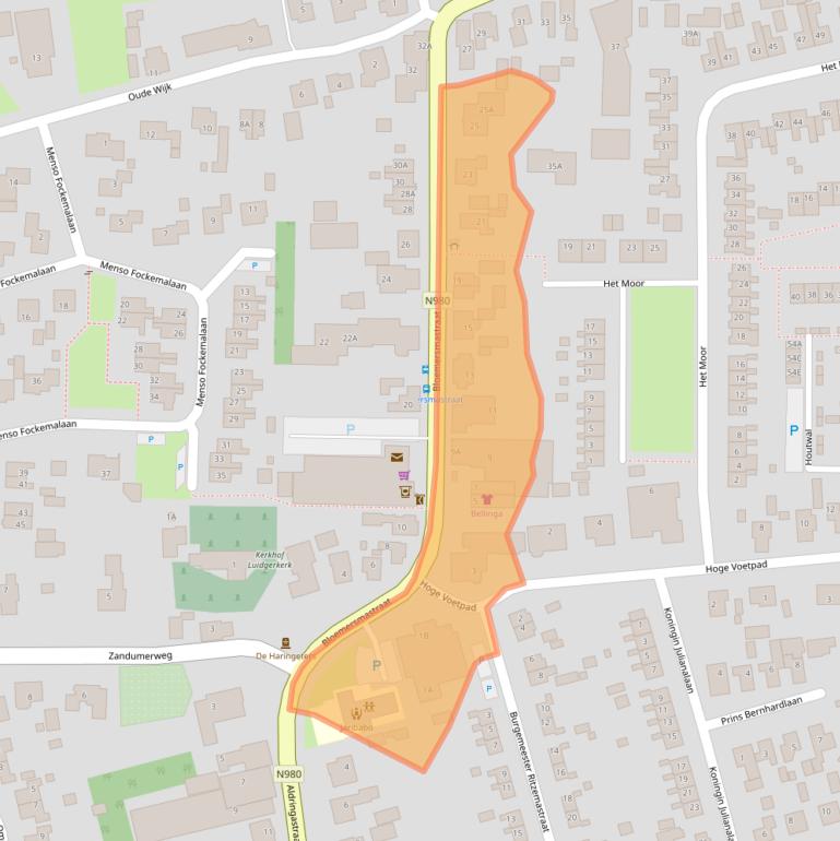 Kaart van postcodegebied 9822AA.