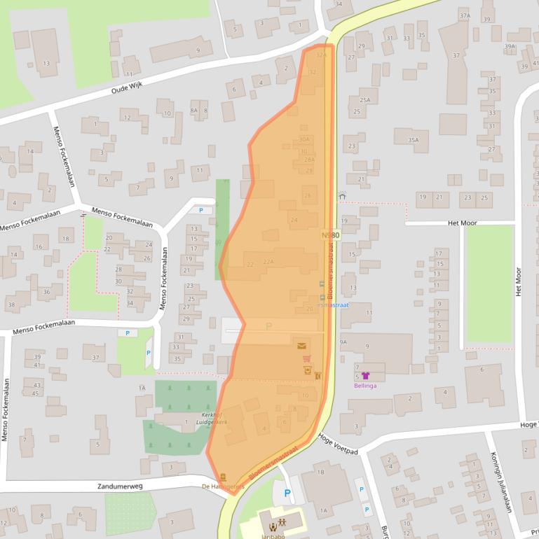 Kaart van postcodegebied 9822AC.