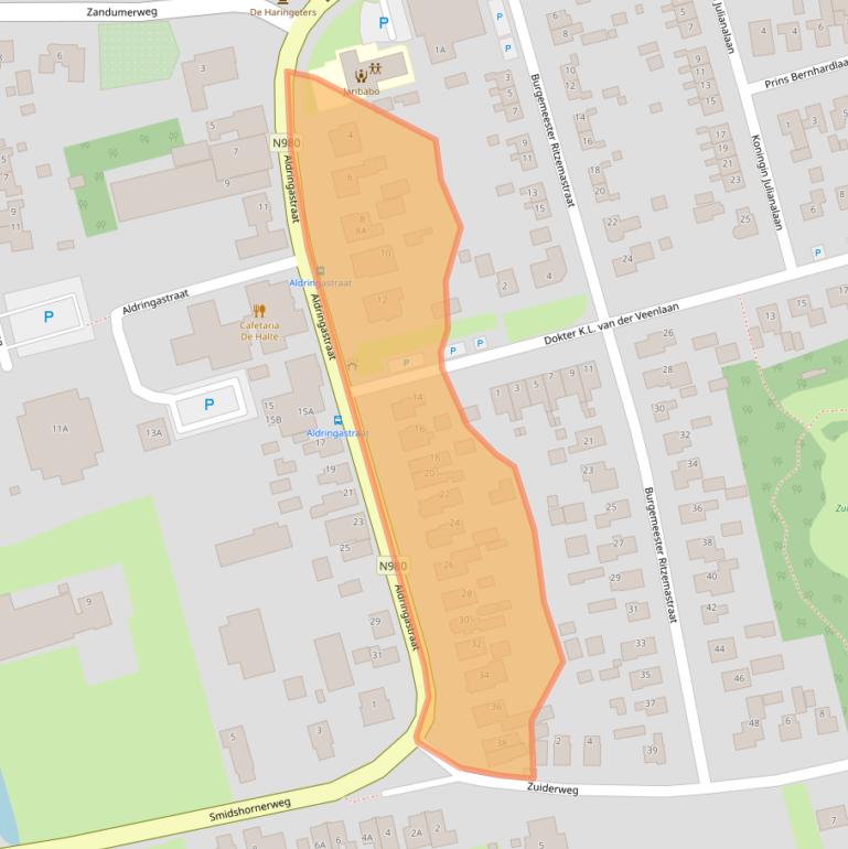 Kaart van postcodegebied 9822AN.