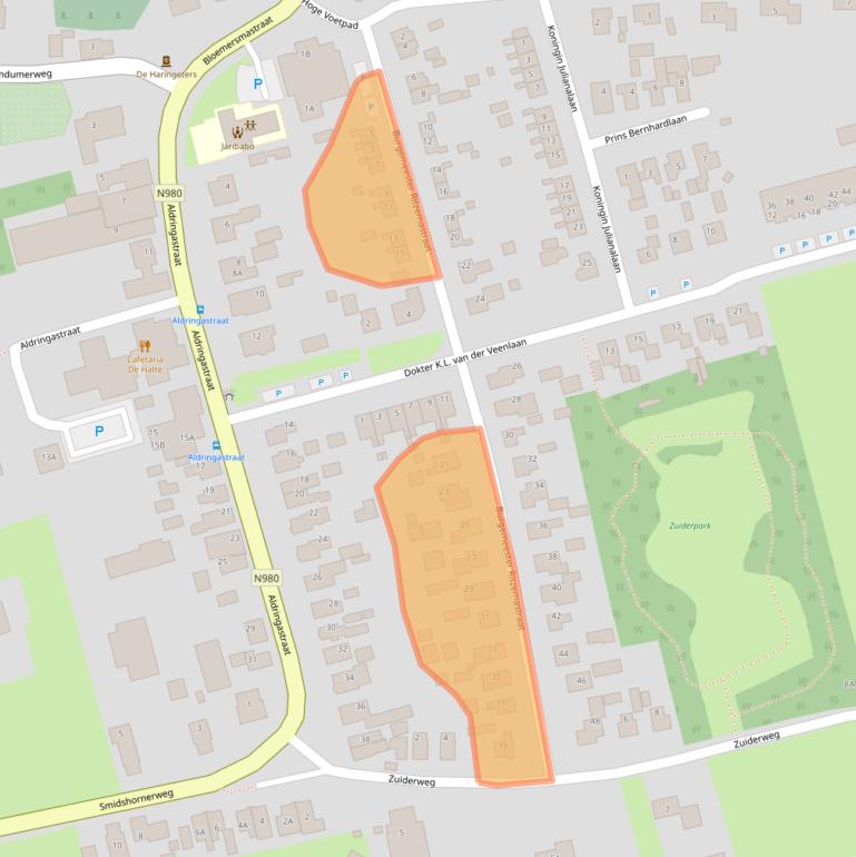 Kaart van postcodegebied 9822AS.