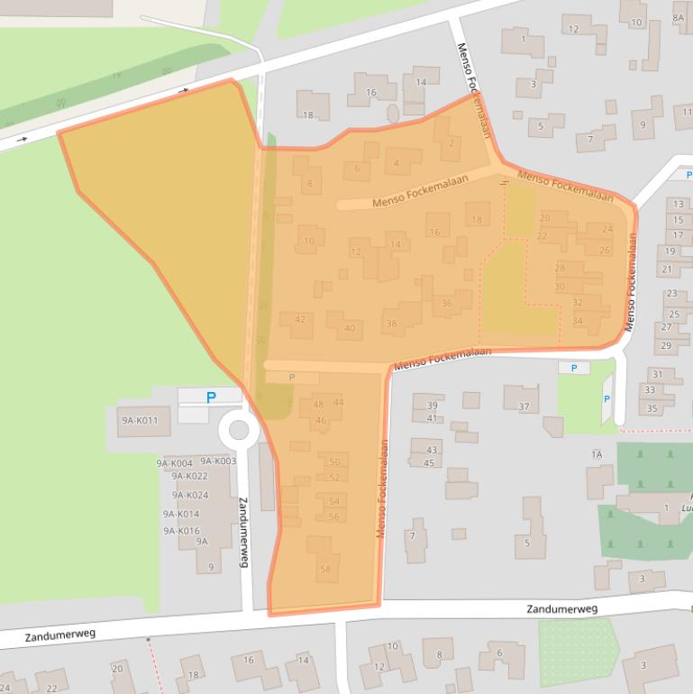 Kaart van postcodegebied 9822AX.