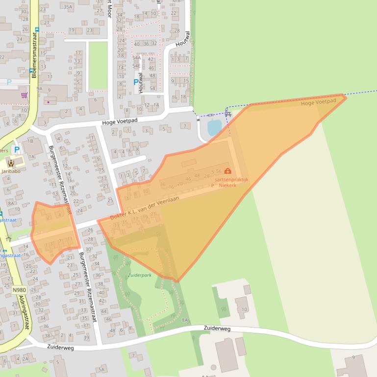 Kaart van postcodegebied 9822BA.