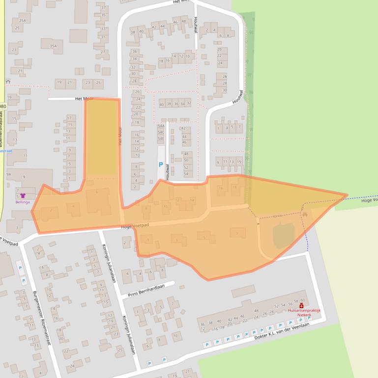 Kaart van postcodegebied 9822BD.