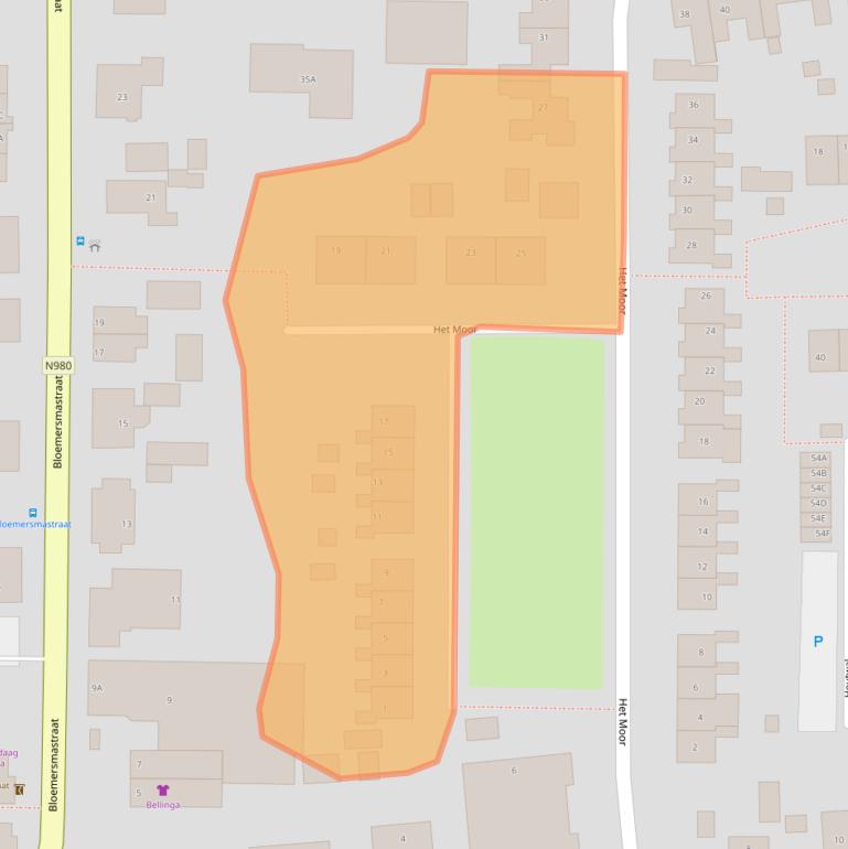 Kaart van postcodegebied 9822BE.