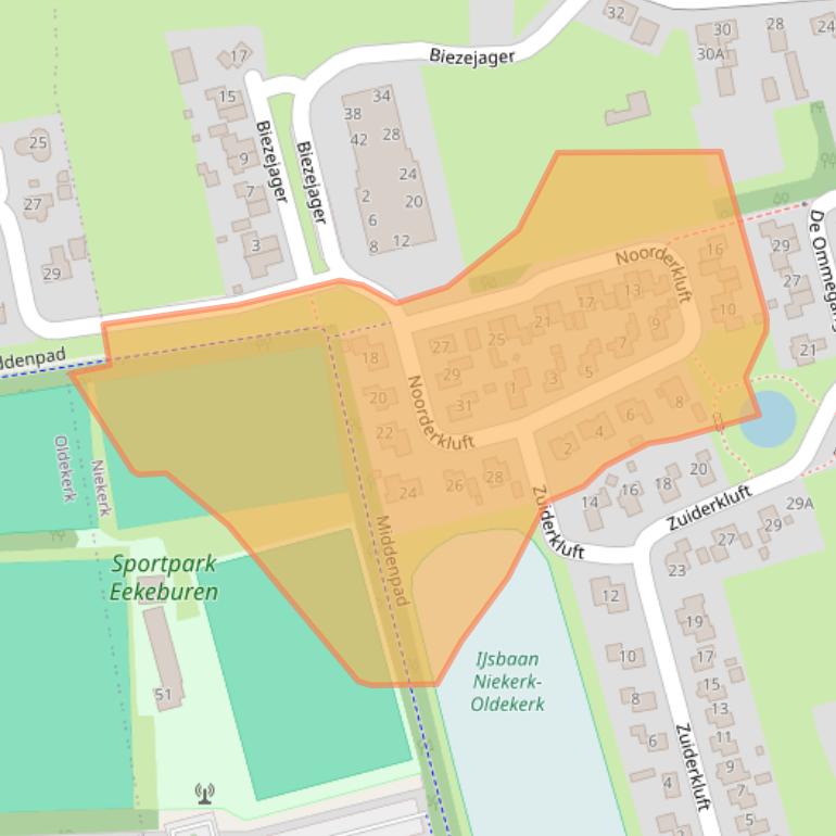 Kaart van postcodegebied 9822CC.