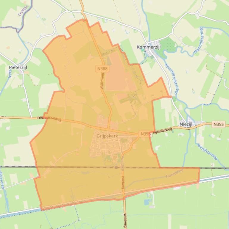 Kaart van postcodegebied 9843.