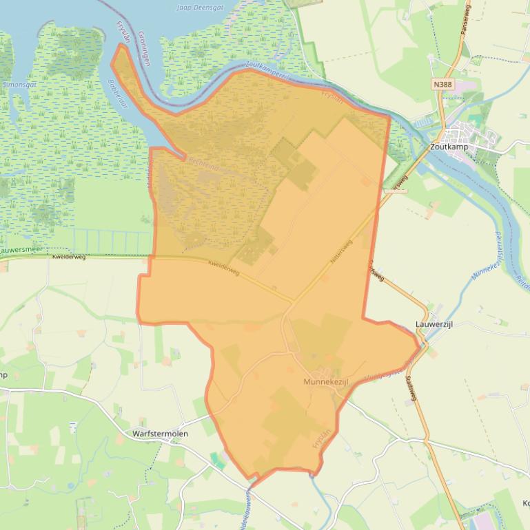 Kaartafbeelding, ingezoomd op postcodegebied 9853.