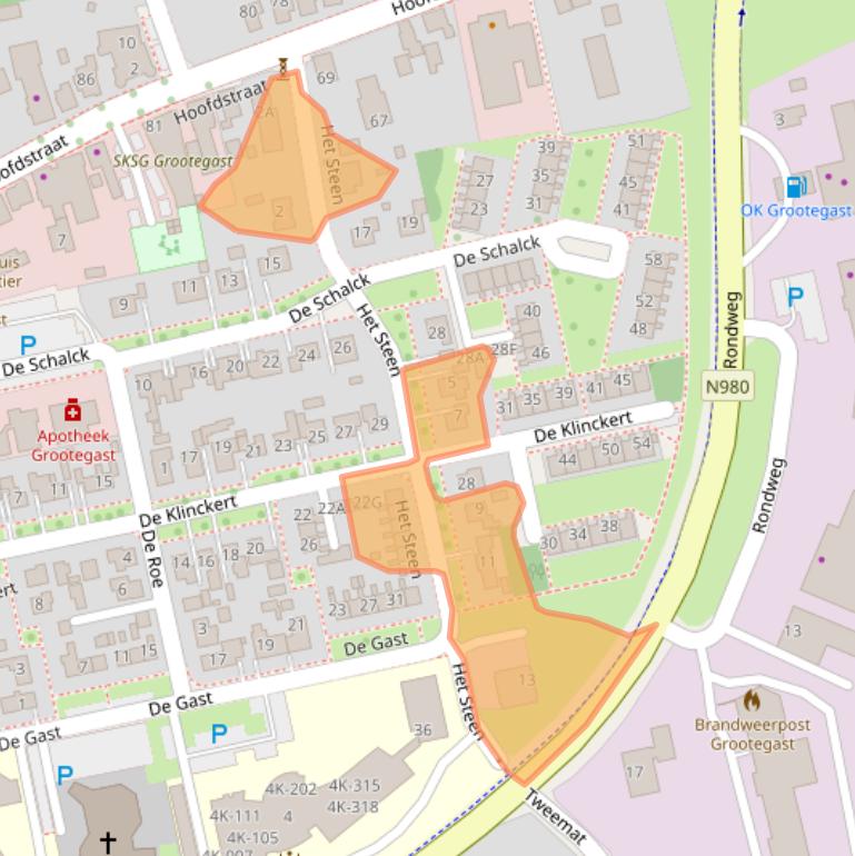 Kaart van postcodegebied 9861BA.