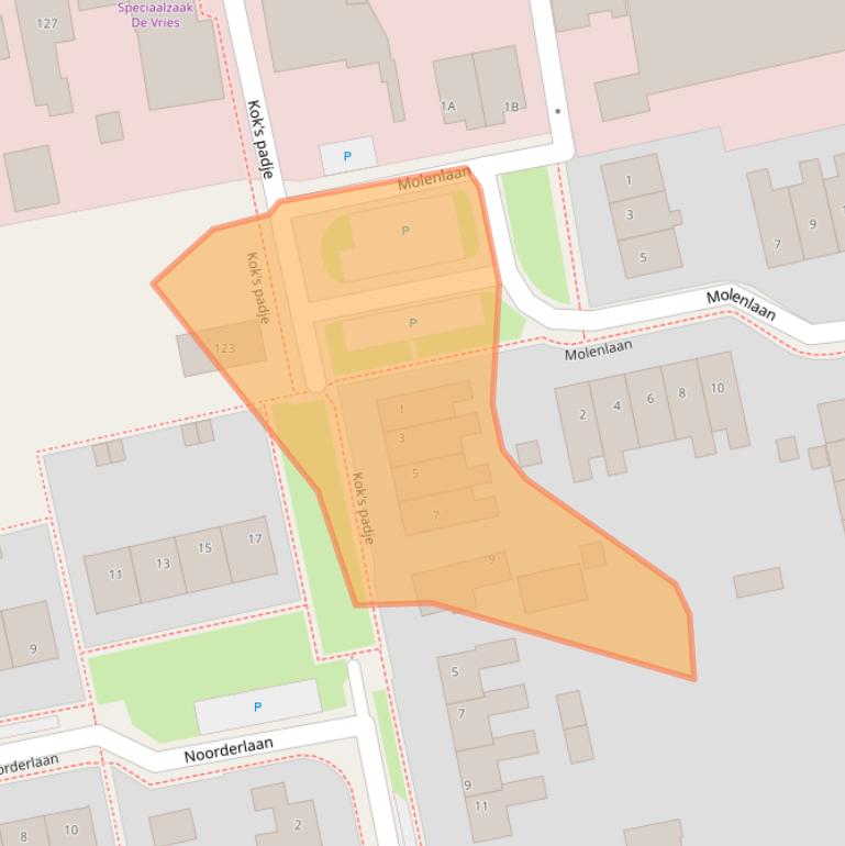 Kaart van postcodegebied 9861BV.