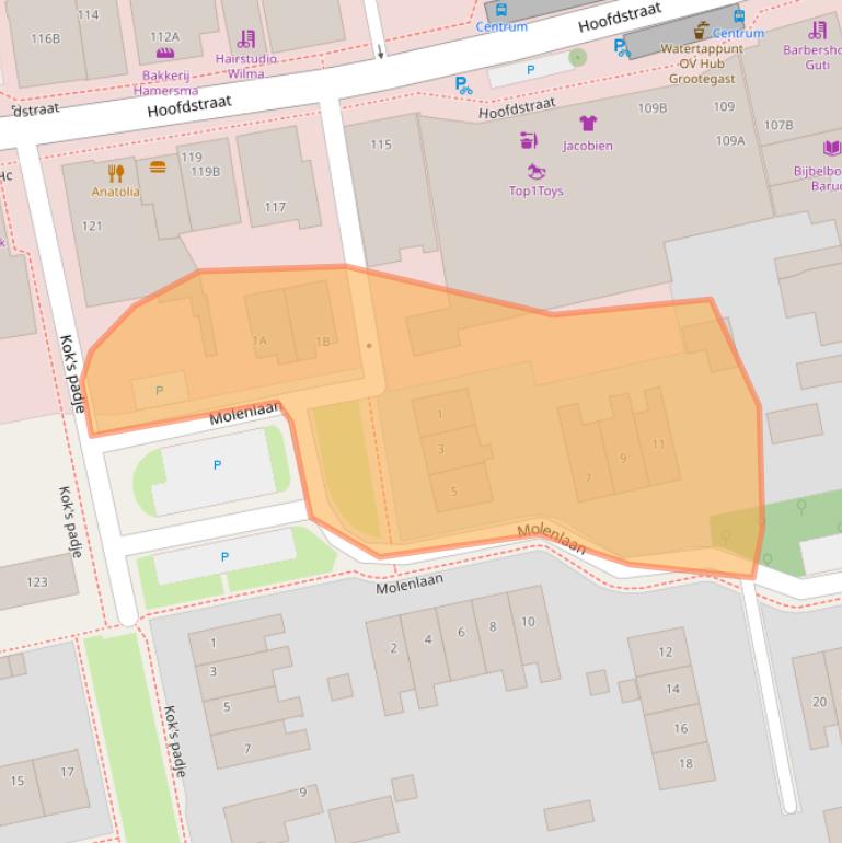 Kaart van postcodegebied 9861BX.