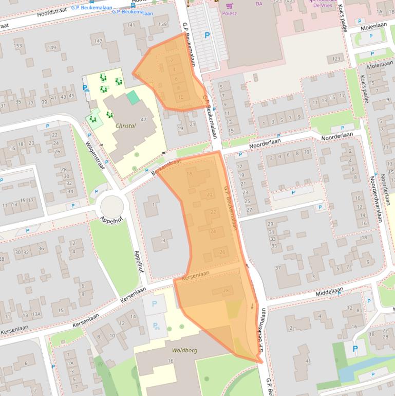 Kaart van postcodegebied 9861CJ.