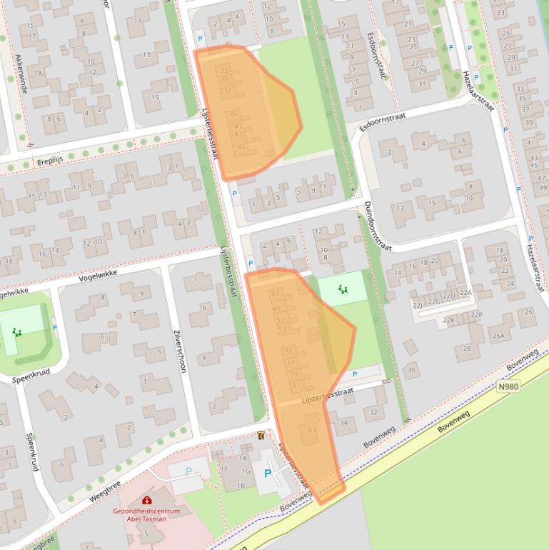 Kaart van postcodegebied 9861EB.