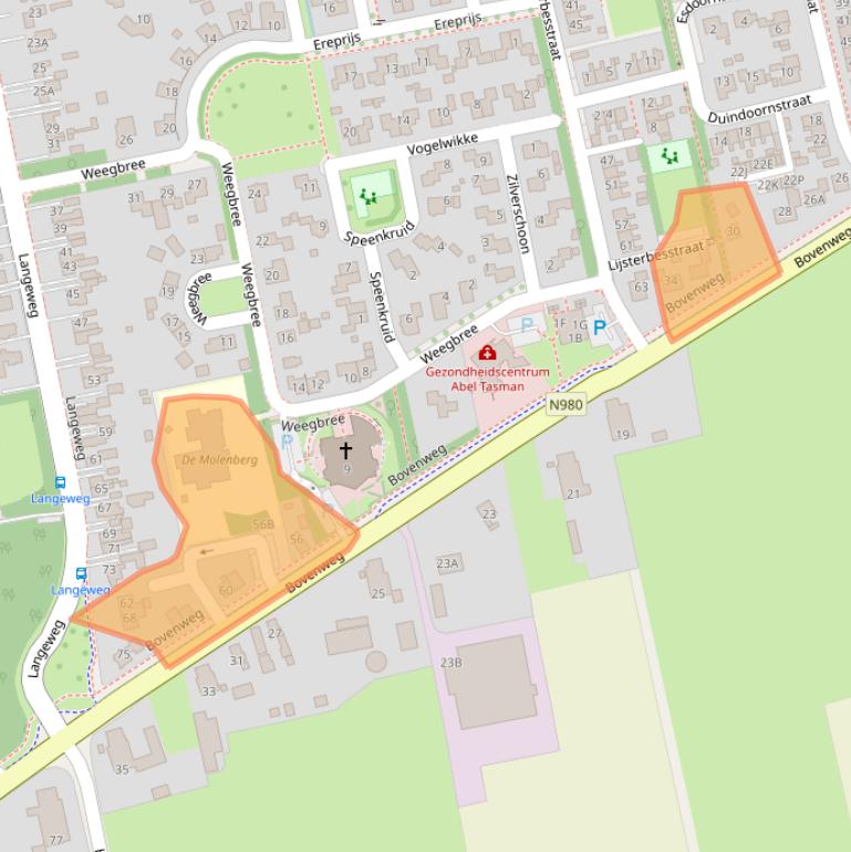 Kaart van postcodegebied 9861GJ.