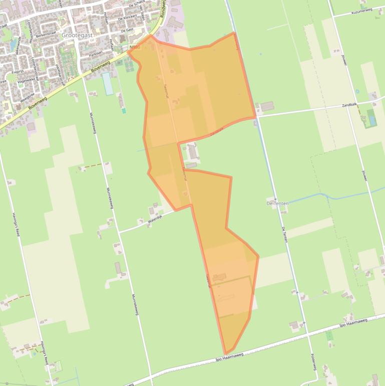 Kaart van postcodegebied 9861TB.