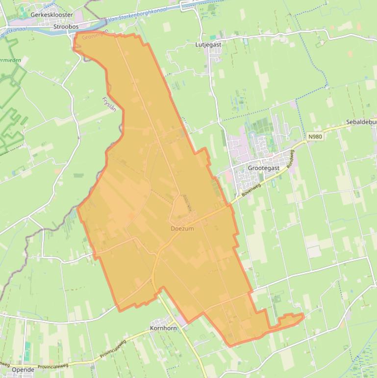 Kaartafbeelding, ingezoomd op postcodegebied 9863.