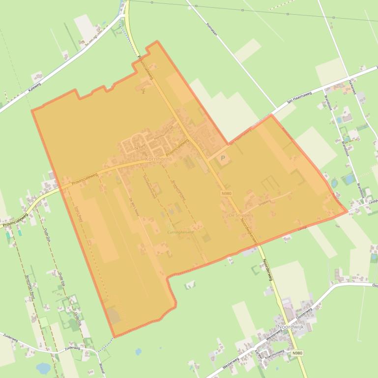 Kaartafbeelding, ingezoomd op postcodegebied 9864.