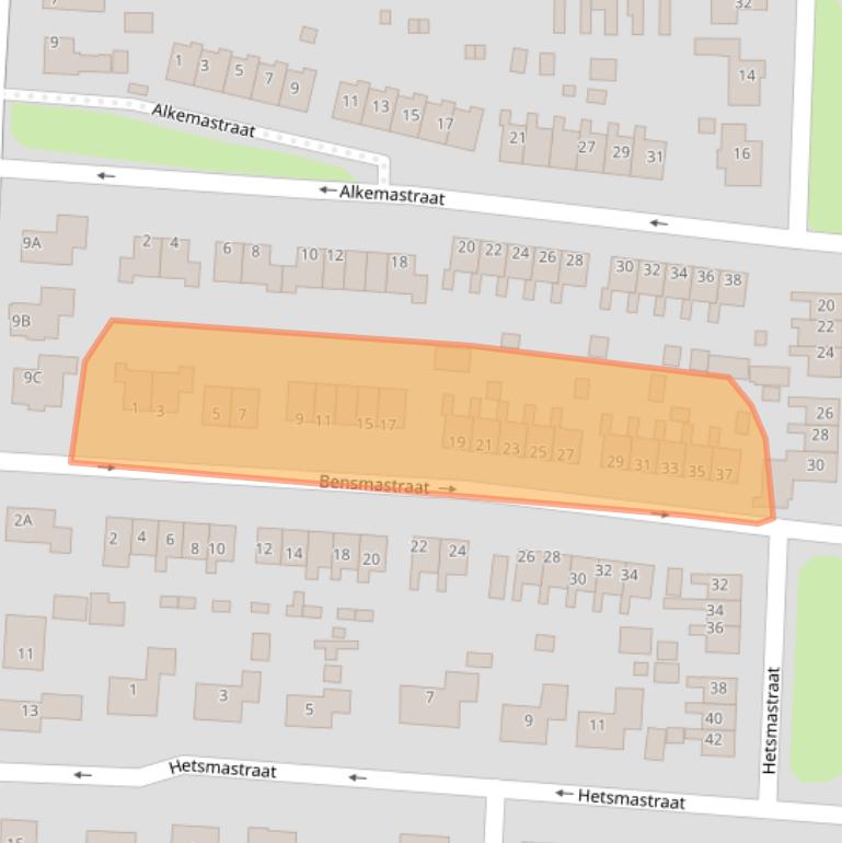 Kaart van postcodegebied 9865BE.