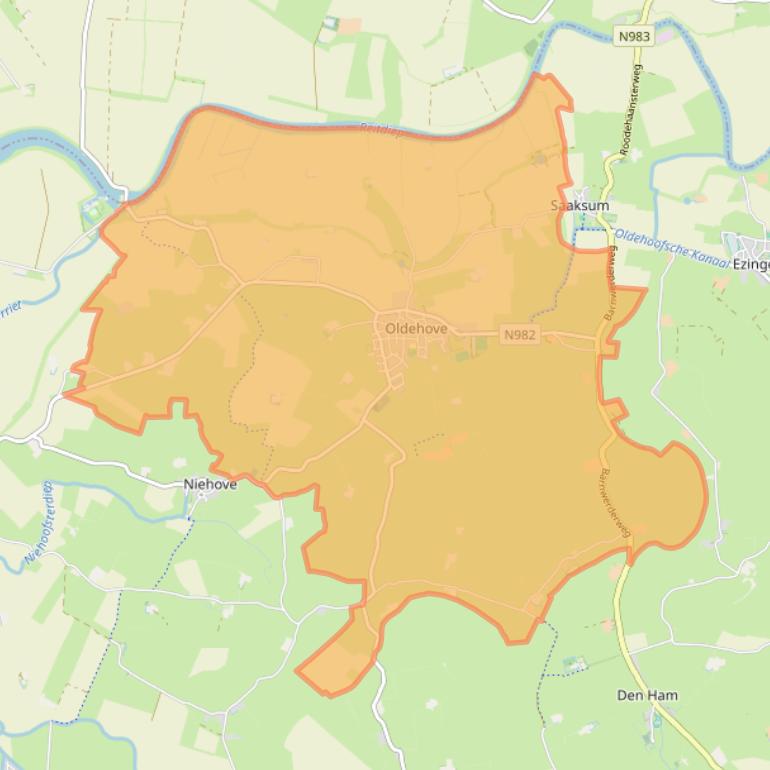 Kaart van postcodegebied 9883.